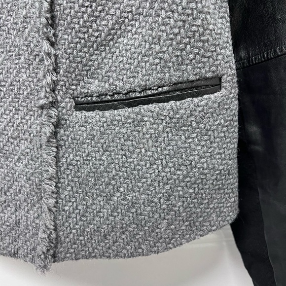 VINCE Gray and Black Blazer preppy leather with Asymmetrical Closure M - Picture 7 of 11